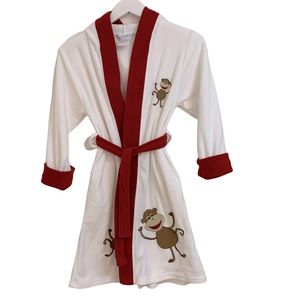 The Company Store Bathrobe Boys or Girls Hooded Fleece Size Med White Burgundy